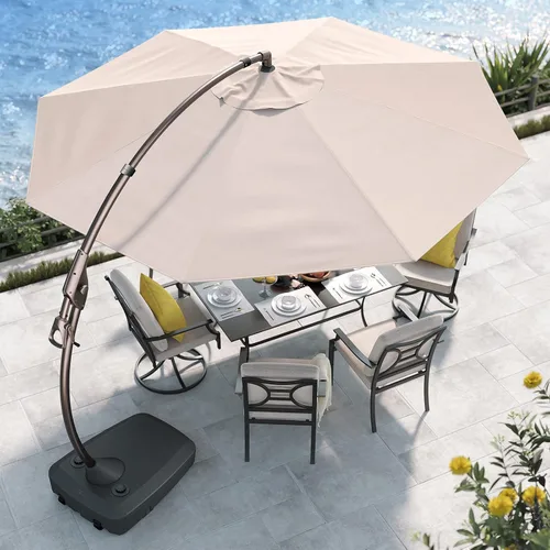 Miniatura 2 de Grand patio Sombrilla Cantilever de 11 pies con Base para Exteriores, Sombrilla Grande Redonda de Aluminio Descentrada para Patio, Jardín, Patio