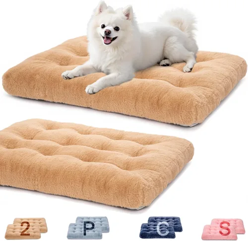 Paquete de 2 camas lavables para perros, camas de lujo de felpa para perros con antideslizante, cómoda colchoneta para dormir para perros grandes,