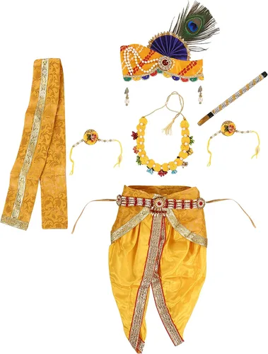 Miniatura 5 de Raj Fancy Dresses Vestido Shri Krishna para bebés, niño y niña, vestido Janmashtmi con Dhoti Dupatta, vestido Kanha, para 3 meses a 8 años