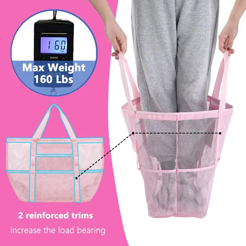 Miniatura 6 de Bolsa de playa de malla, bolsas grandes de playa con cremallera, bolsa de piscina para juguetes para viajes familiares, vacaciones, cruceros