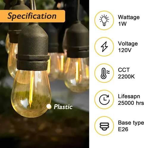 Miniatura 2 de Jslinter - Paquete de 48 bombillas de led S14 de 1 W, de plástico inastillable, para reemplazar las bombillas tradicionales, de estilo vintage que