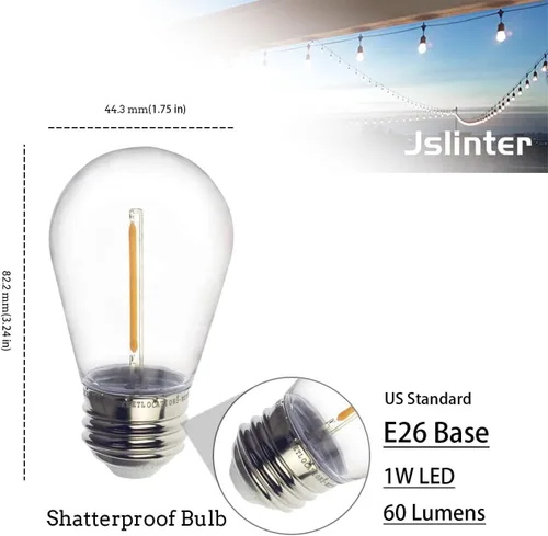 Miniatura 2 de Jslinter Bombillas LED S14 de 1 W, inastillables y resistentes al agua, 2200 K blanco cálido, equivalente a 11 W, base E26, reemplazo