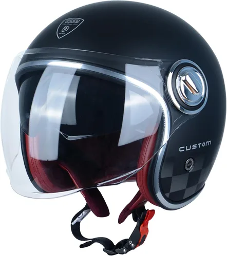 Miniatura 8 de Casco de motocicleta de cara abierta para adultos, aprobado por DOT, casco vintage 3/4 medio Vespa con doble visera para hombres y mujeres