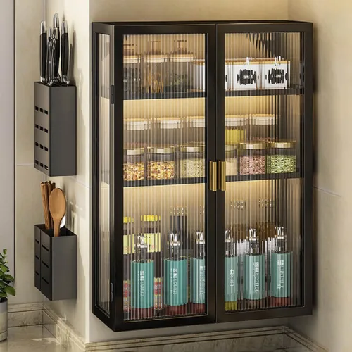 Gdrasuya10 Organizador de armario colgante para montar en la pared, armario de cocina de metal con puertas acrílicas para comedor, cocina, baño (20
