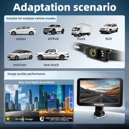 Miniatura 4 de Kit de cámara de respaldo para camión, monitor HD 2K de 7 pulgadas, vista frontal y trasera, visión nocturna, impermeable IP69, líneas de rejilla