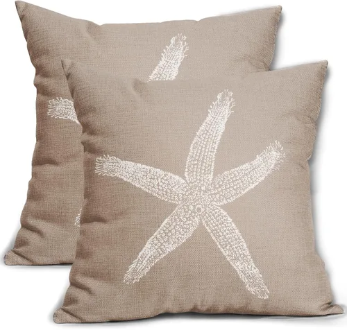 Miniatura 11 de Sweetshow Juego de 2 fundas de almohada cuadradas de lino con estrellas de mar negras de 16 x 16 pulgadas, decoración náutica costera de playa