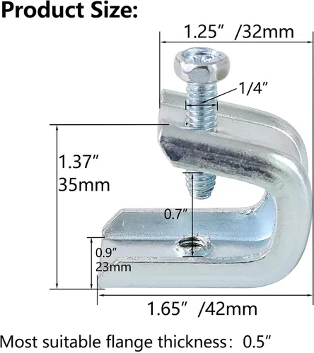Miniatura 6 de Abrazadera de haz de 1/4"-20 para anillo de alambre roscado, abrazadera de acero chapado en zinc para bridas de 1/2 pulgada y varilla de rosca