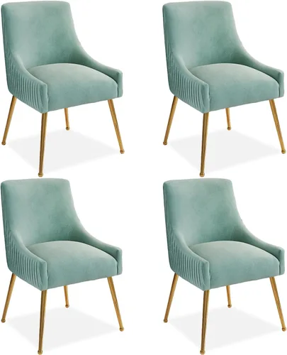 Miniatura 21 de Juego de 2 sillas de comedor, modernas sillas tapizadas para cocina, comedor con patas doradas, sillas de tela de terciopelo copetudo para sala