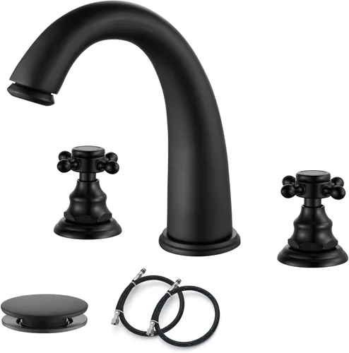 Miniatura 11 de gotonovo Accesorios de grifo de fregadero de baño de 8 pulgadas para fregadero, 3 agujeros, 2 asas cruzadas, montaje en cubierta con drenaje Latón