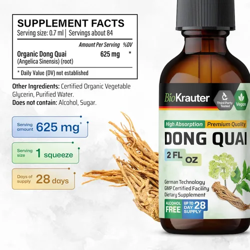 Miniatura 3 de BIO KRAUTER Suplementos de menopausia para mujeres* - Dong Quai Drops 2 onzas líquidas 28 días de suministro - Tintura vegana de raíz de angélica