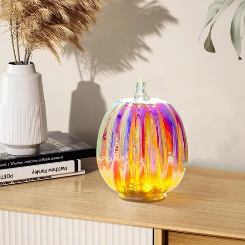 Miniatura 9 de Romingo Luz de calabaza de cristal de mercurio con temporizador para decoraciones de calabaza de Halloween, decoración de otoño y Acción de Gracias