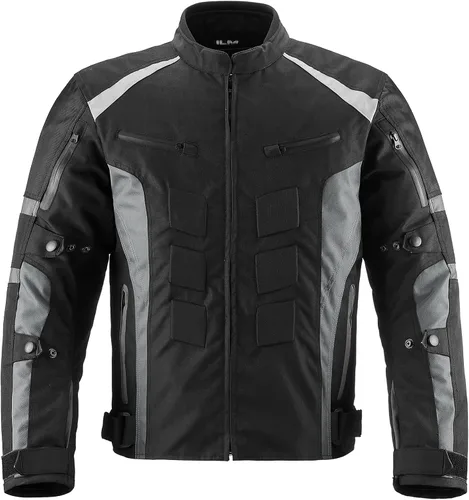 Chaqueta de motocicleta ILM con armadura CE para hombres Enduro Touring Dualsport, resistente al agua, textil, para todo tipo de clima B02 Negro