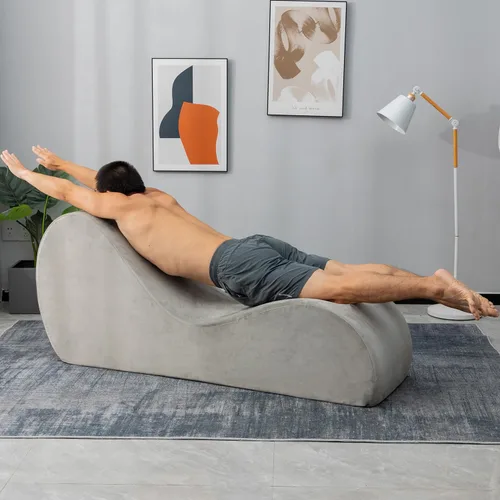 Zenosyne Sillón de yoga, tumbona con funda lavable, bolsillos laterales, parte inferior antideslizante para dormitorio, silla de yoga para Gris