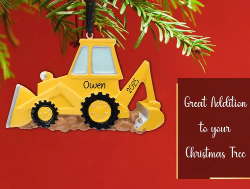Miniatura 5 de Adorno de Navidad personalizado para retroexcavadora 2026, personalización gratuita Excavadora amarilla, excavadora poderosa, adorno de excavadora