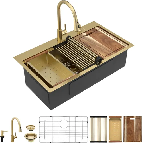 Miniatura 11 de 13"x15" Fregadero de barra de montaje en encimera para preparación – Negro metalizado NANO-PVD, acero inoxidable 304 calibre 16, tazón individual