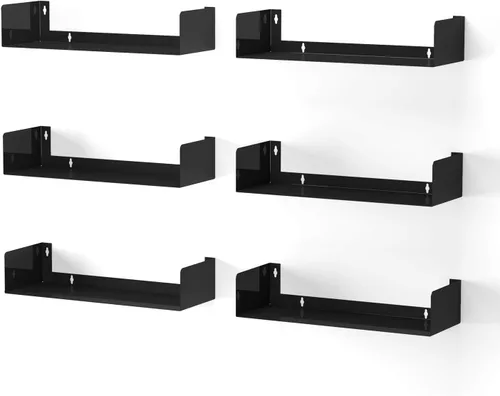 Miniatura 8 de Wallniture Bali - Estantes flotantes en forma de U para pared, estantes de almacenamiento de CD y DVD y estantería de metal, juego de 6