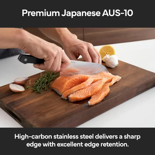 Miniatura 5 de Misen Cuchillo de chef japonés Santoku, acero inoxidable de alto carbono de 7.5 pulgadas, diseño clásico de cuchillo japonés para cortar, rebanar