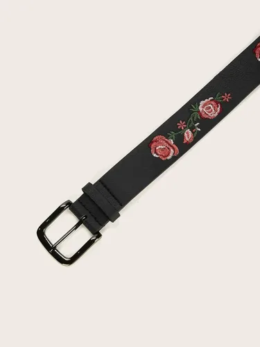 Miniatura 3 de WDIRARA Cinturón de metal con hebilla de cuero sintético bordado de flores para mujer