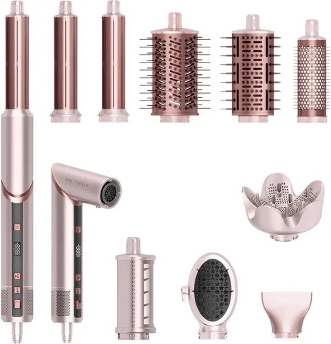 9 en 1 - Cepillo para peinar el cabello y secador de pelo, 110,000 rpm, de alta velocidad, plegable, iónico para secado rápido, voluminización y