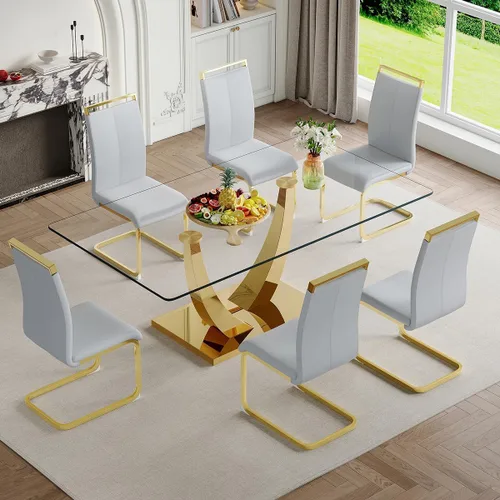 Miniatura 46 de Mesa de comedor moderna para mesa de comedor de mármol sintético de 4/6, 63 pulgadas, mesa de cocina rectangular, mesa de cocina y comedor de fácil