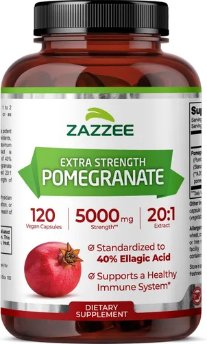 Zazzee Extracto de granada extra fuerte 20:1, 40% ácido elágico, 120 cápsulas veganas, suministro para 4 meses, Punica Granatum, antioxidante y
