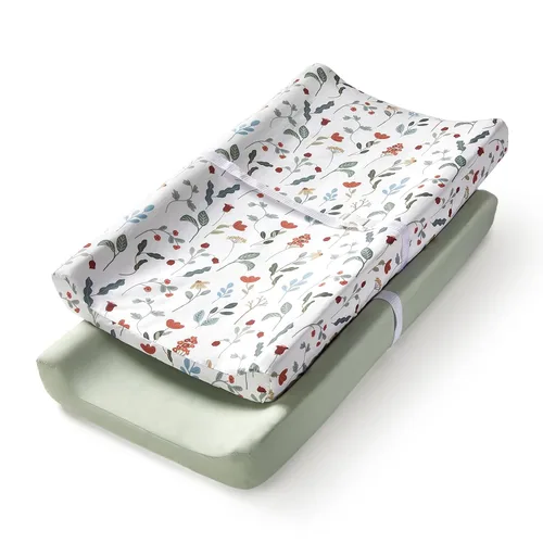 Miniatura 13 de TILLYOU Juego de funda para cambiador de niña en material de jersey suave, se adapta a almohadillas contorneadas de 32 pulgadas/34 x 16 pulgadas