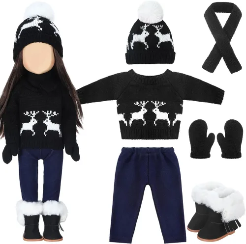 Miniatura 8 de Bencailor 6 Piezas Ropa y Accesorios para Muñecas de 18 Pulgadas de Navidad Conjunto de Atuendos Navideños Suéteres Pantalones Sombreros Zapatos