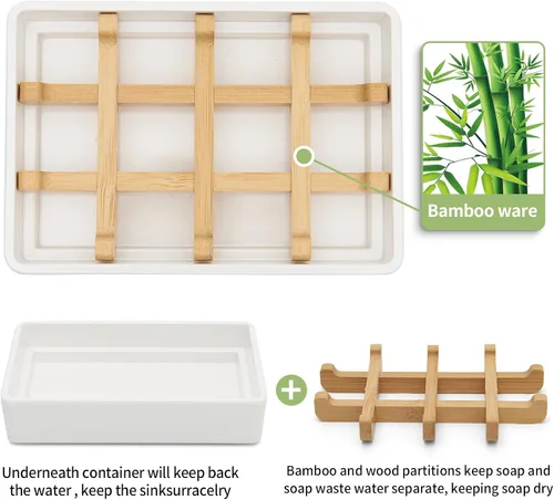Miniatura 2 de Jaboneras de bambú para ducha, soporte de barra de jabón de madera para baño, bandeja de jabón fácil de limpiar, duradera y con almohadillas Dos