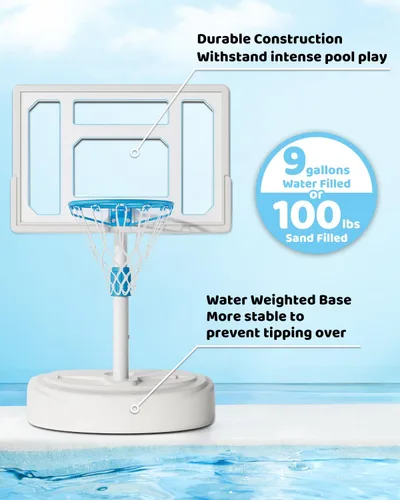 Miniatura 4 de Pool Basketball Hoop, Adjustable Swimming Pool Basketball Goal, Stainless Steel Poolside Hoop with 32" Shatterproof Backboard, Portable Poolside