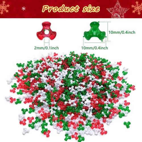 Miniatura 2 de Amaney - 1000 cuentas de tres cuentas de Navidad con cuentas de bastón de caramelo, verde, rojo y blanco, cuentas para adornos navideños