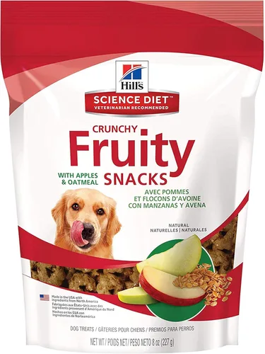 Hill's Aperitivos crujientes naturales y frutales, todas las etapas de la vida, gran sabor, golosinas para perros, manzanas y avena, bolsa de 8 onzas