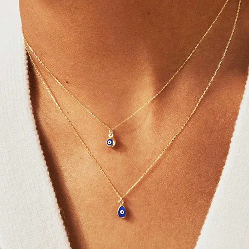 Miniatura 2 de Collar contra el mal de ojo para mujer, chapado en oro de 14 quilates, delicado collar de mal de ojo, collar con dije de ojo de diamante azul