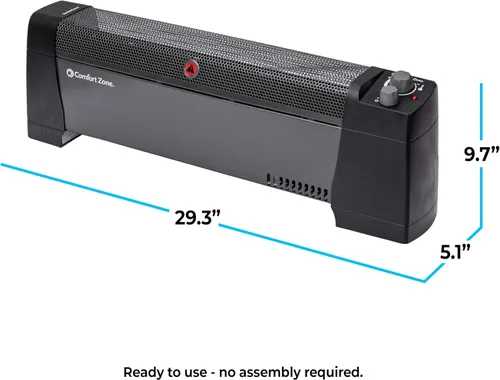 Miniatura 7 de Comfort Zone Calentador de zócalo de convección de 1500 W con termostato integrado, protección contra sobrecalentamiento y vuelco, extremos a prueba