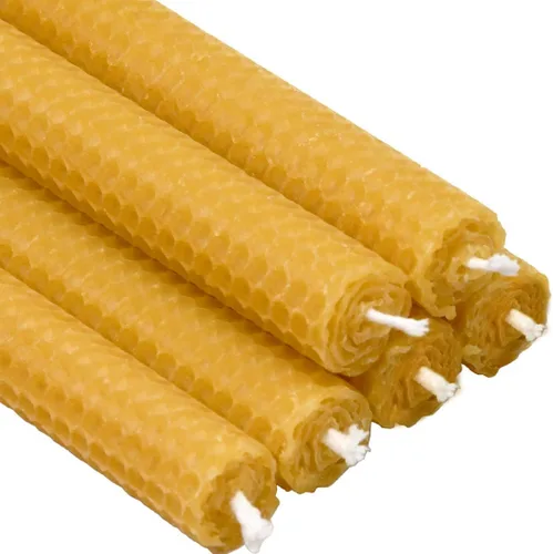 Miniatura 7 de Paquete de 4 velas cónicas de cera de abeja enrolladas a mano, sin humo, sin goteo, orgánicas, sin aroma, 8 pulgadas en amarillo natural