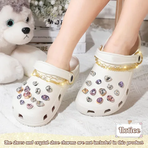Miniatura 7 de MTLEE 2 Piezas de Adornos de Cadena para Zapatos para Mujeres, Adornos de Cadena Brillantes para Niñas y Zuecos, Accesorios con Hebilla, Joyería