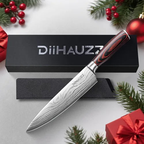 Miniatura 8 de DiiHAUZZ Cuchillo de chef de 8 pulgadas, cuchillo de cocina ultra afilado en acero inoxidable de alto carbono para chefs profesionales y caseros