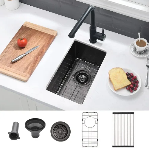 Miniatura 17 de Fregadero de Barra Negro de 10 Pulgadas Bajo Encimera-VASOYO 10x18 Fregadero de Barra Húmeda Bajo Encimera Pequeños Fregaderos de Cocina para RV