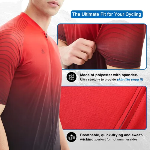 Miniatura 2 de Hikenture Maillot de ciclismo para hombre, manga corta, con cremallera completa, 3 bolsillos, camiseta transpirable para bicicleta