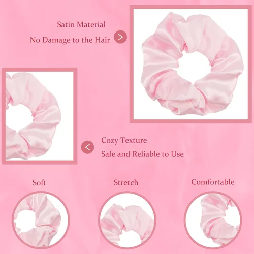 Miniatura 3 de Aprince Coleteros rosados para niñas y mujeres, 12 piezas de coleteros de satén, ligas para el cabello, soporte para cola de caballo, bonitos