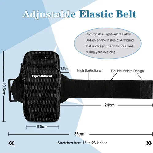 Miniatura 4 de Soporte para teléfono para correr, resistente al agua, para iPhone, Samsung y LG, 2 bolsillos, tamaño grande, banda elástica, bolsa de teléfono