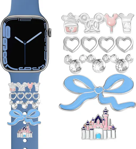 Miniatura 15 de JR.DM Dijes para correa de reloj con anillos decorativos brillantes, compatibles con Apple Watch de 1.575 pulgadas, 1.496 pulgadas, 1.614 pulgadas