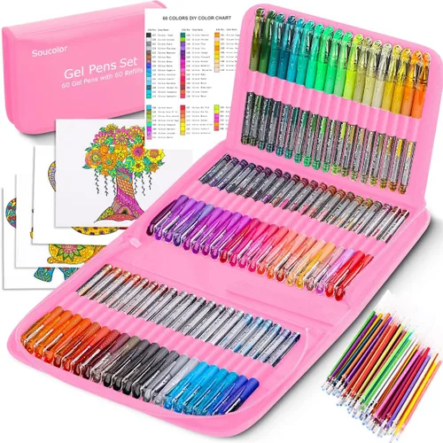 Soucolor Bonitos suministros escolares de oficina, regalos para mujeres, adolescentes, niñas, cumpleaños, paquete de 120 bolígrafos de gel con Rosa