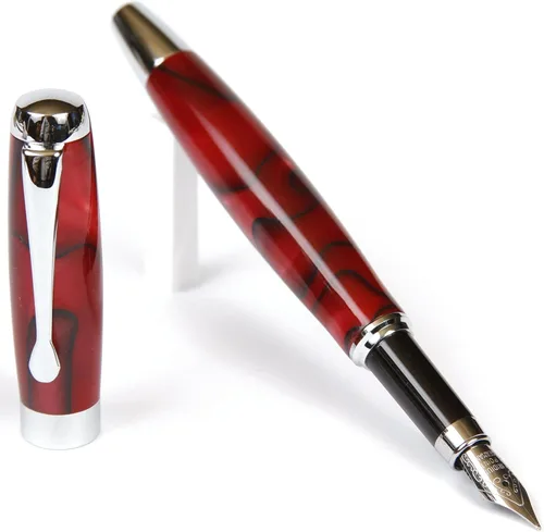 Pluma estilográfica Toscana roja y negra, cuerpo brillante marmoleado Rojo & negro