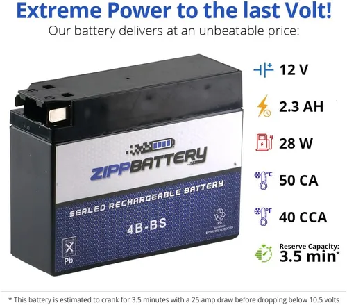 Miniatura 4 de ZIPPBATTERY YTX4B-BS 12V 40 CCA AGM – Batería de 2Ah libre de mantenimiento para scooter, mini ATV, bicicleta de bolsillo – Terminal de pestaña