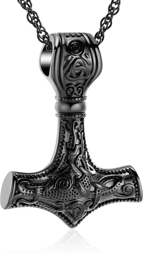 Miniatura 8 de shajwo Mjolnir Thors - Collar de urna de martillo para cenizas para hombres, celta, nórdico, vikingo, joyería de cremación para mujer, recuerdo