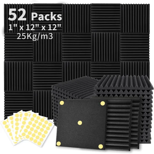 Miniatura 8 de Focusound Paquete de 24 paneles de espuma acústica de 1 x 12 x 12 pulgadas, paneles de espuma a prueba de sonido, paneles de cuña insonorizantes