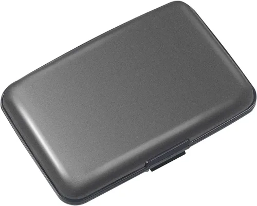 Miniatura 6 de Coco Rossi Portatarjetas de crédito con bloqueo RFID, mini tarjetero delgado de aluminio duro para hombres o mujeres, Gris (Space Grey)