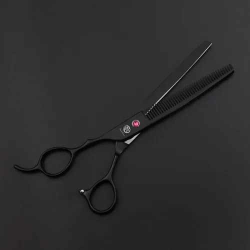 Miniatura 7 de Purple Dragon Tijera de corte de pelo para zurdos de 7.0 pulgadas, tijeras curvadas y adelgazantes con bolsa, para peluquería de mascotas o familia