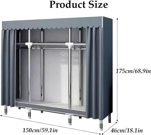 Miniatura 2 de large closets Portable Wardrobe Closet Thick Metal Frame Closets for Bedroom Cloth Wardrobe Closet for Bedroom Hanging Clothes Closet Space-saving