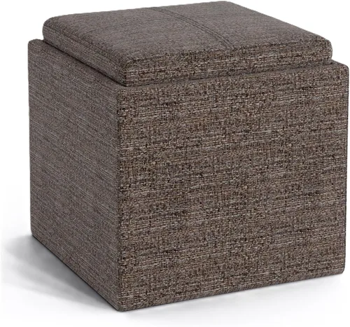 Miniatura 14 de SIMPLIHOME Rockwood - Otomana de almacenamiento en cubo con bandeja, otomana tapizada de cuero vegano de 17 pulgadas de ancho en marrón envejecido